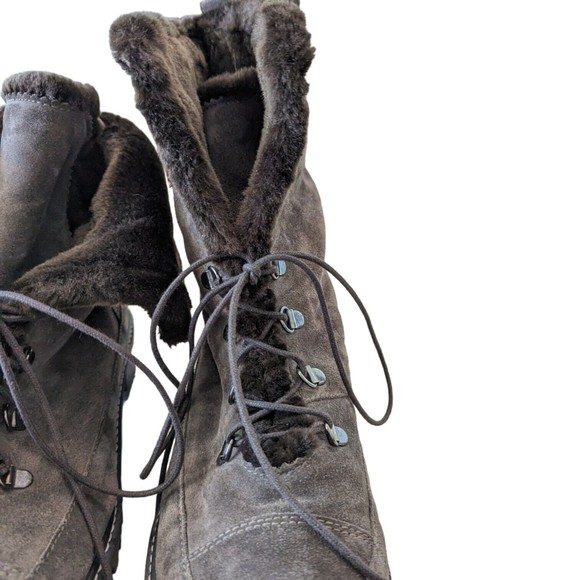 STUART WEITZMAN Boots Womens Size 10 Brown Luge Faux Fur Lace Up Suede Combat - Picture 5 of 9